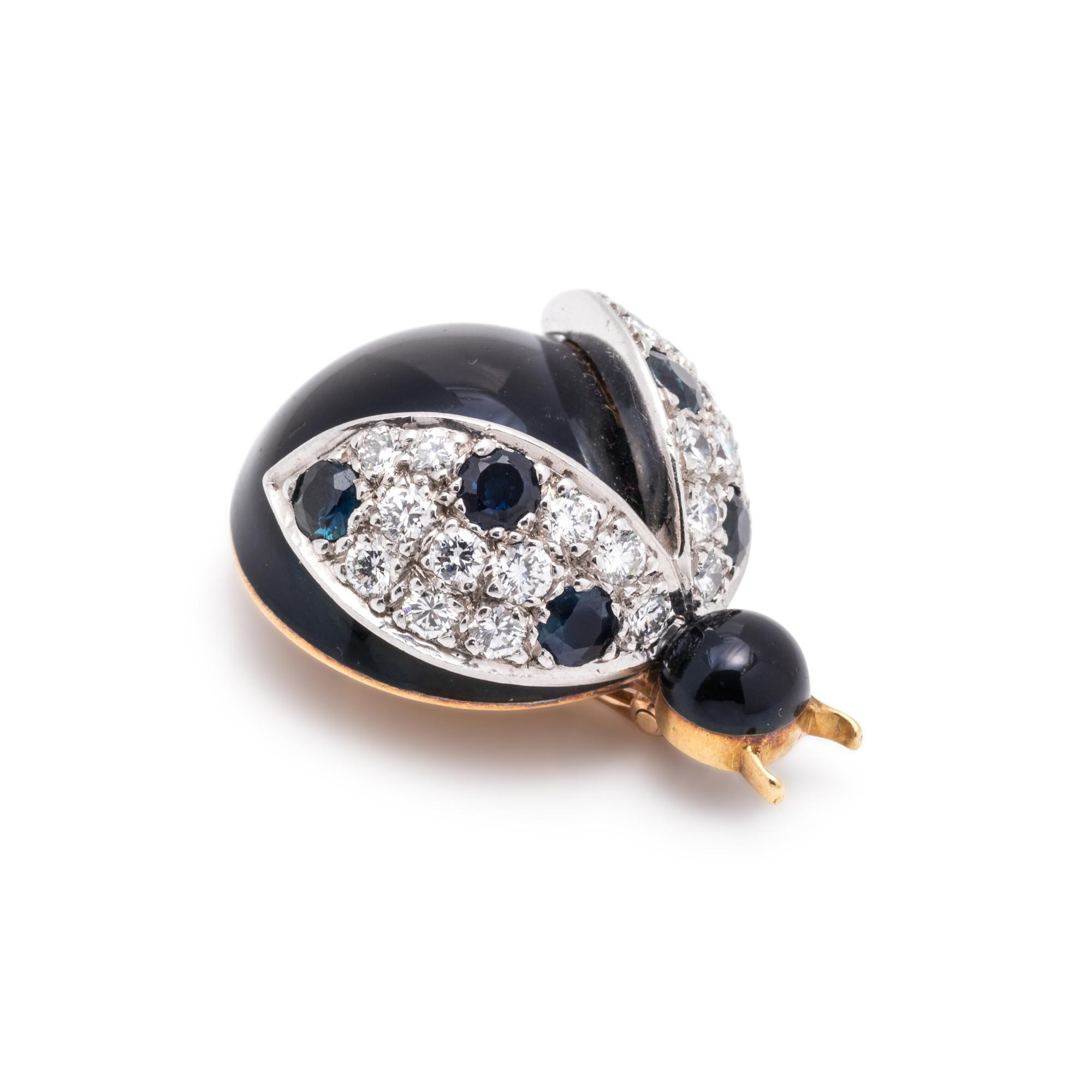 CELLINO, SAPPHIRE, DIAMOND AND ENAMEL BEETLE BROOCH