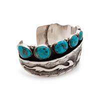 Silver Cuff with Turquoise Cabochons Lot is located and will ship from Denver, Colorado