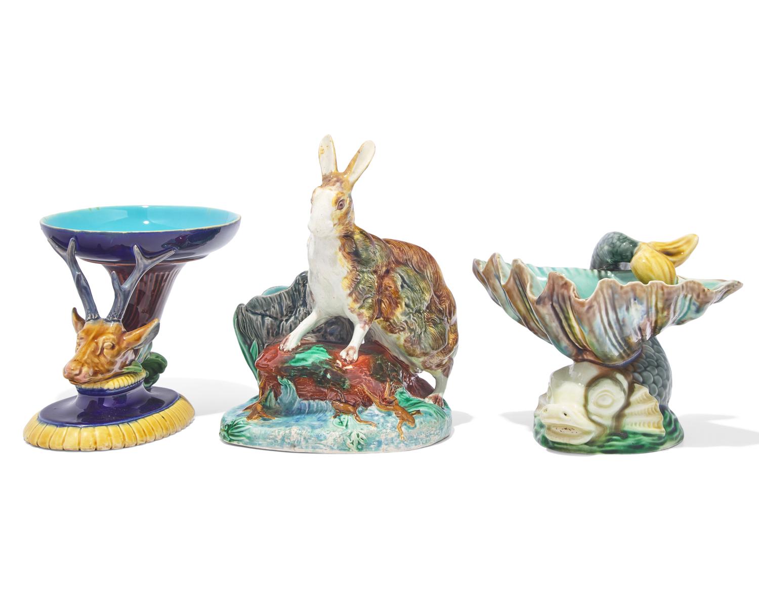 Three English Majolica Dishes