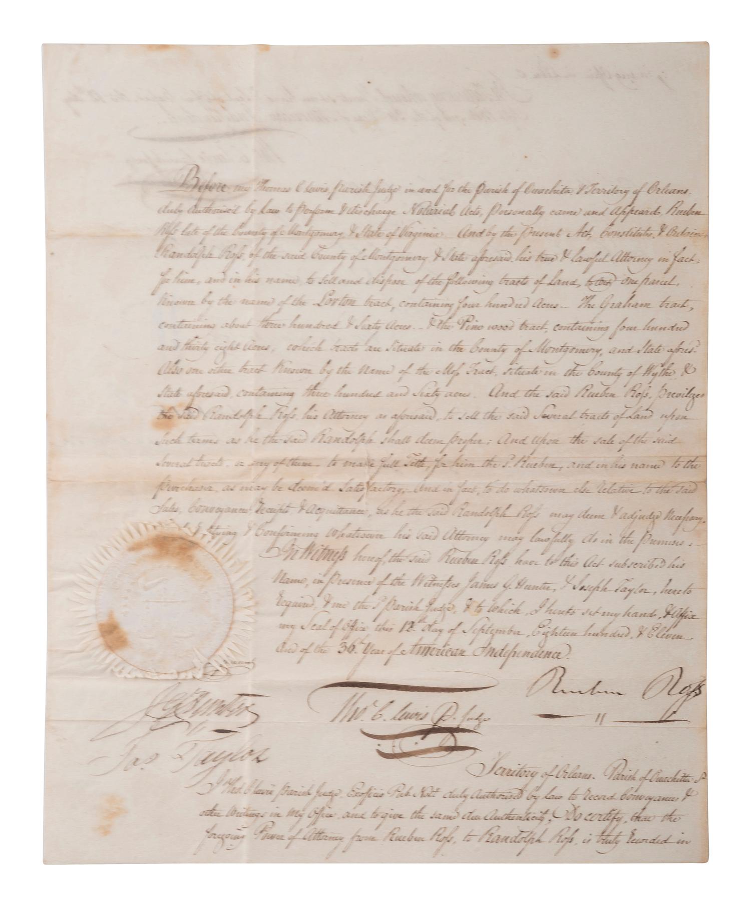 [SOUTH CAROLINA]. Document signed by jurist James L. Petigru (1789-1863), a Charleston Unionist.