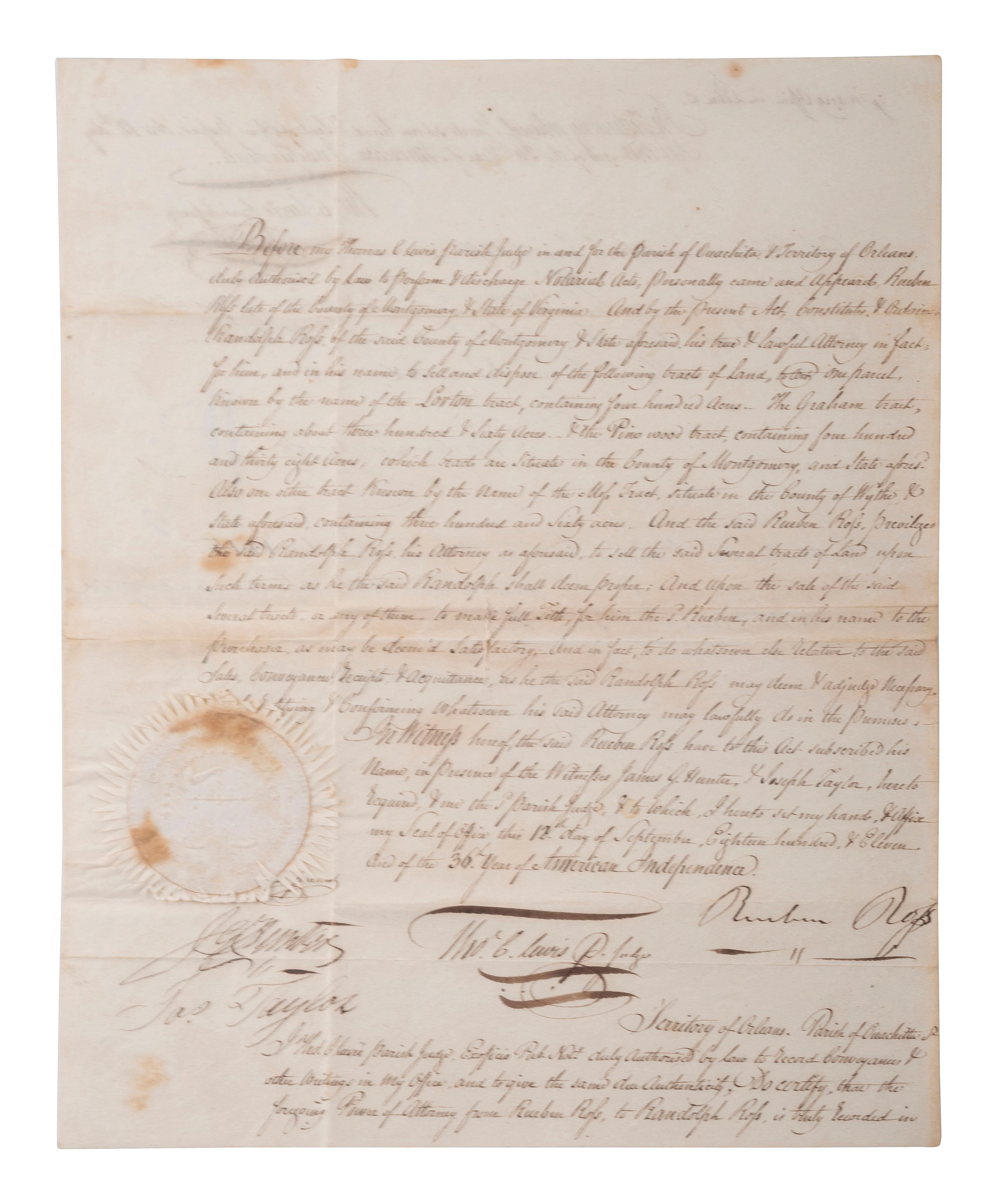 [SOUTH CAROLINA]. Document signed by jurist James L. Petigru (1789-1863), a Charleston Unionist.
