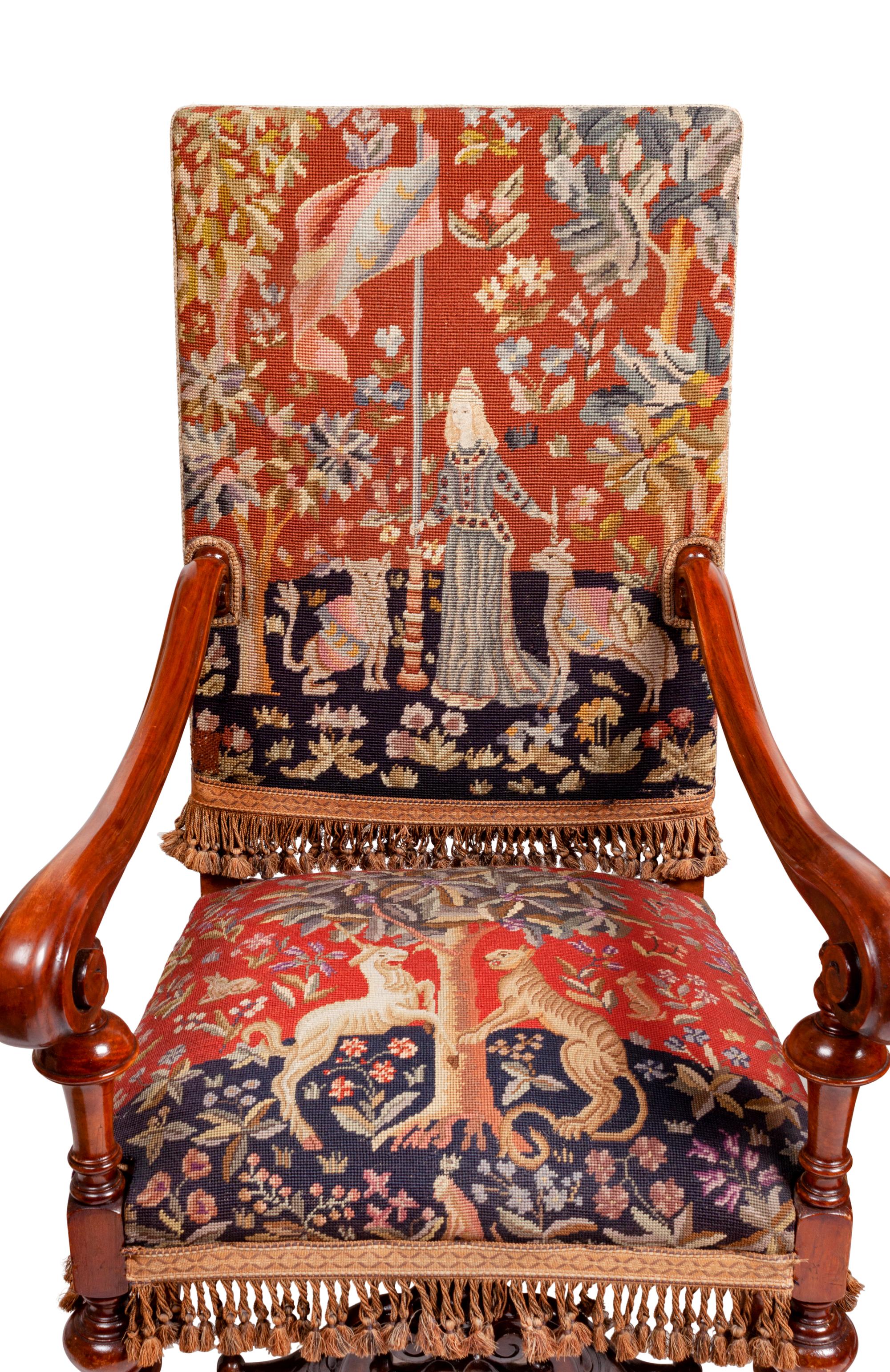 A Pair of Continental Carved Oak Upholstered Chairs