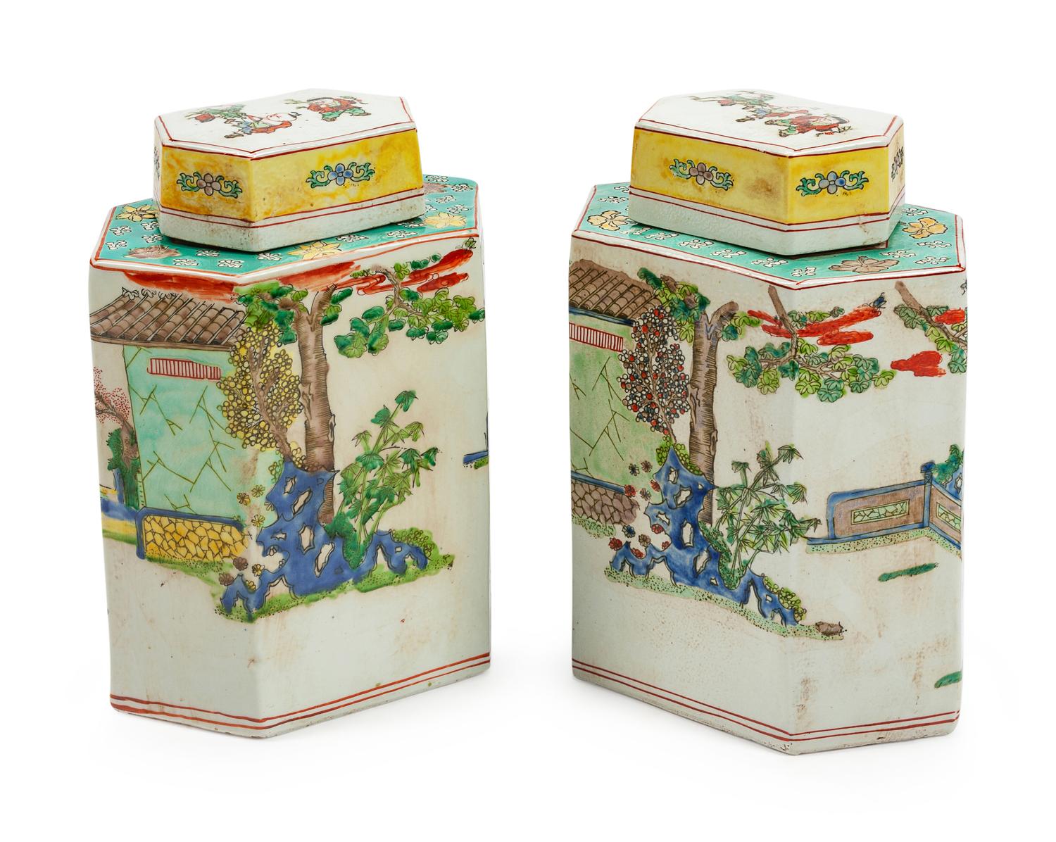 A Pair of Chinese Porcelain Tea Caddies
