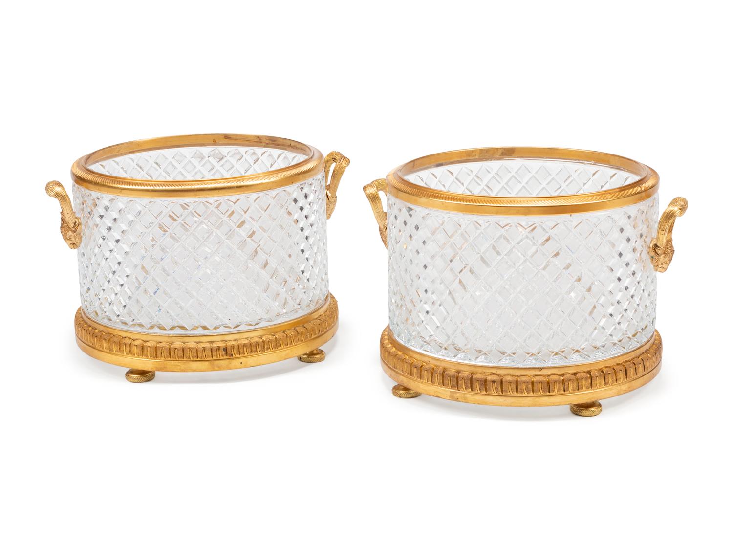A Pair of Continental Gilt Bronze Mounted Cut Glass Jardinières