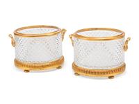 A Pair of Continental Gilt Bronze Mounted Cut Glass Jardinières