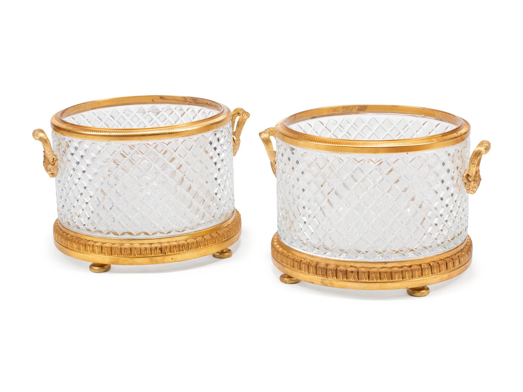 A Pair of Continental Gilt Bronze Mounted Cut Glass Jardinières