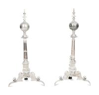 A Pair of Silvered Brass Andirons