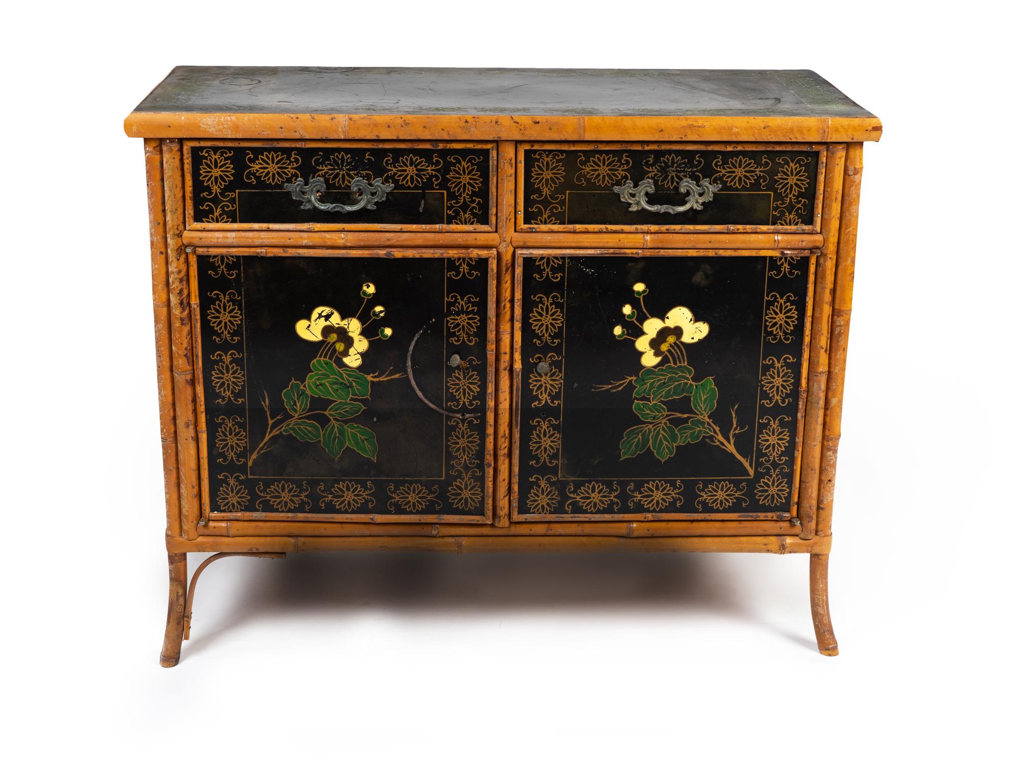 A Victorian Bamboo and Lacquer Cabinet — LATE 19TH CENTURY