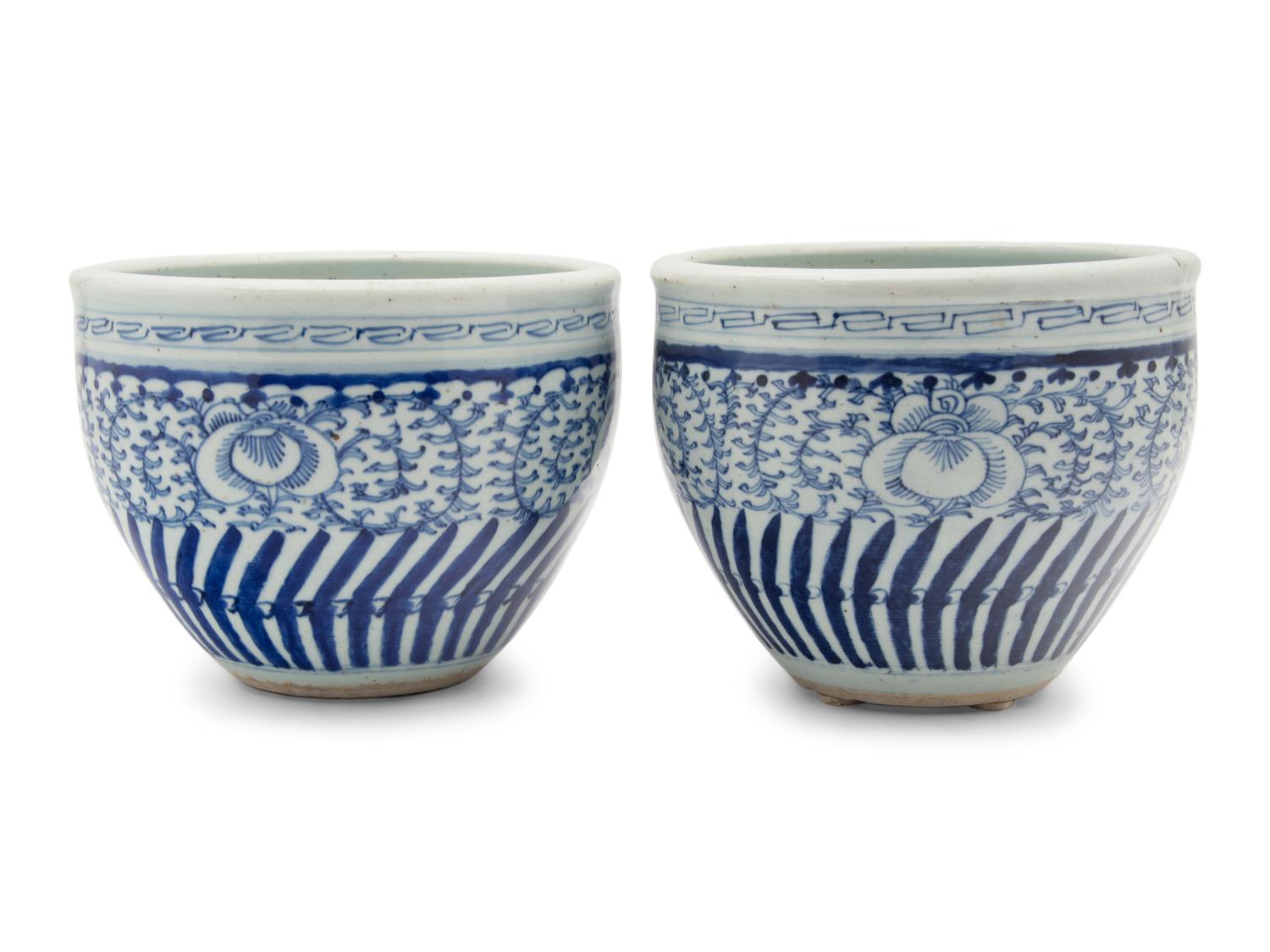 A Pair of Chinese Blue and White Porcelain Jardinieres