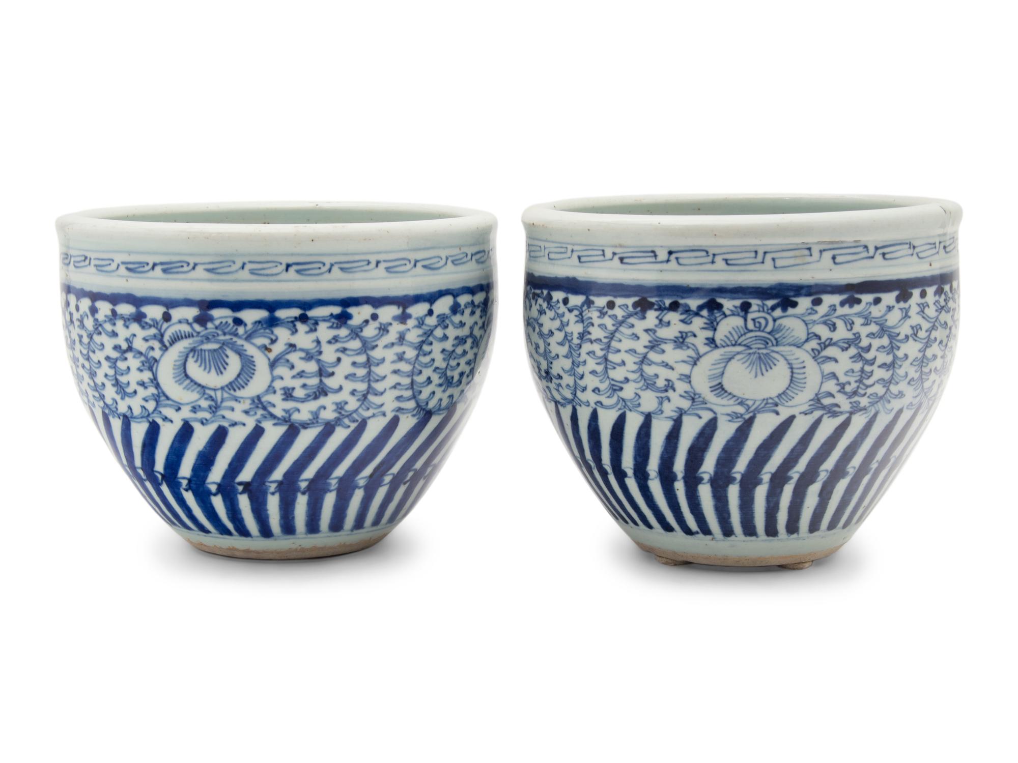 A Pair of Chinese Blue and White Porcelain Jardinieres