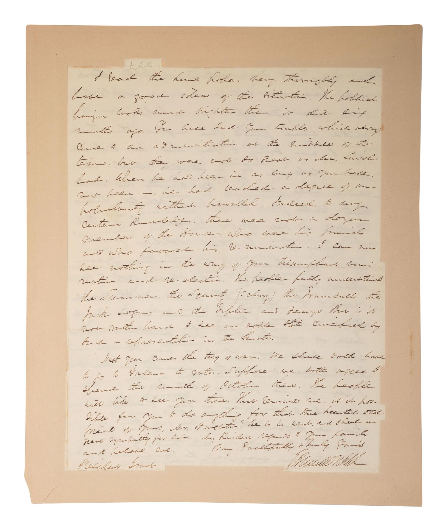 WASHBURNE, Elihu B. (1816-1887). Autograph letter signed ("E.B. Washburne") to President U.S. Grant, as Minister to France. Carlsbad, Bohemia, 24 July 1871.