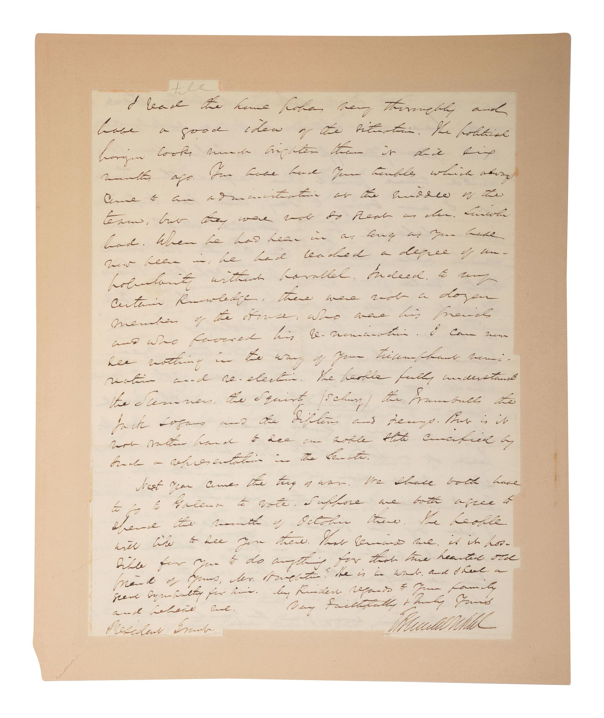 WASHBURNE, Elihu B. (1816-1887). Autograph letter signed ("E.B. Washburne") to President U.S. Grant, as Minister to France. Carlsbad, Bohemia, 24 July 1871.