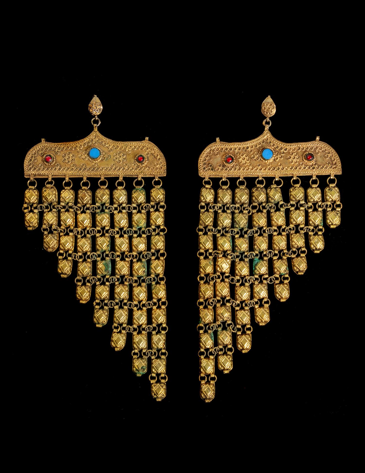 A Pair of Egyptian or Near Eastern Gilt Metal Earrings