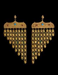 A Pair of Egyptian or Near Eastern Gilt Metal Earrings