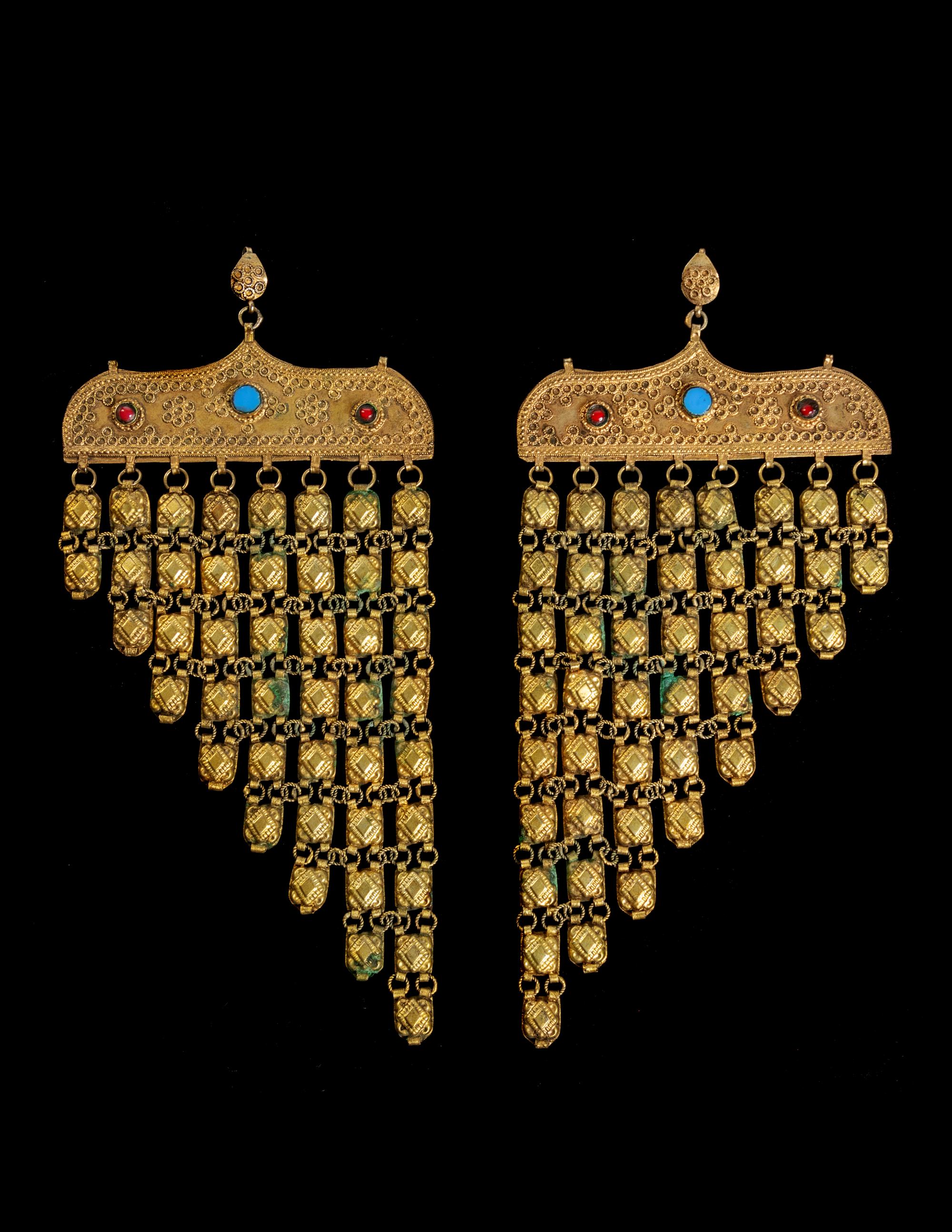 A Pair of Egyptian or Near Eastern Gilt Metal Earrings
