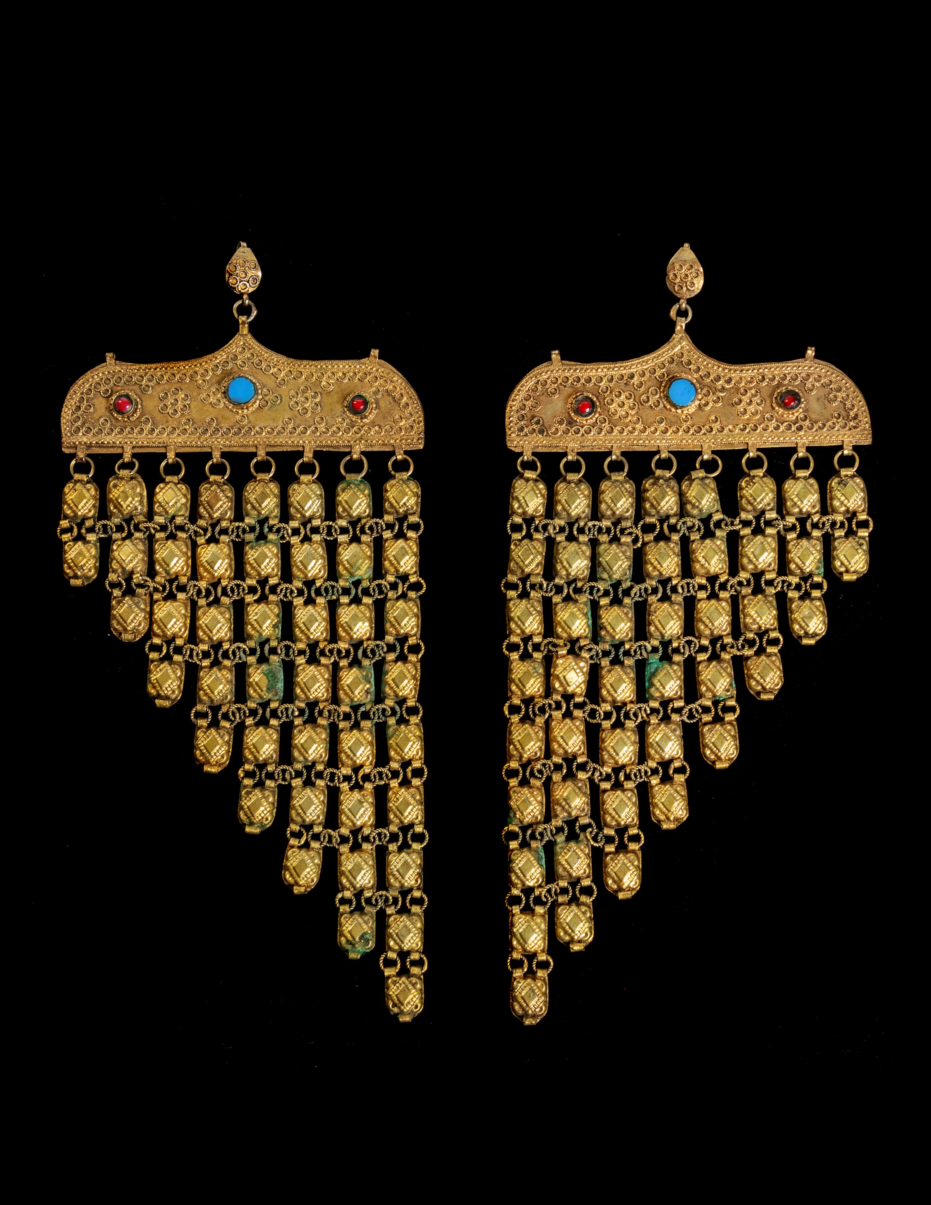 A Pair of Egyptian or Near Eastern Gilt Metal Earrings