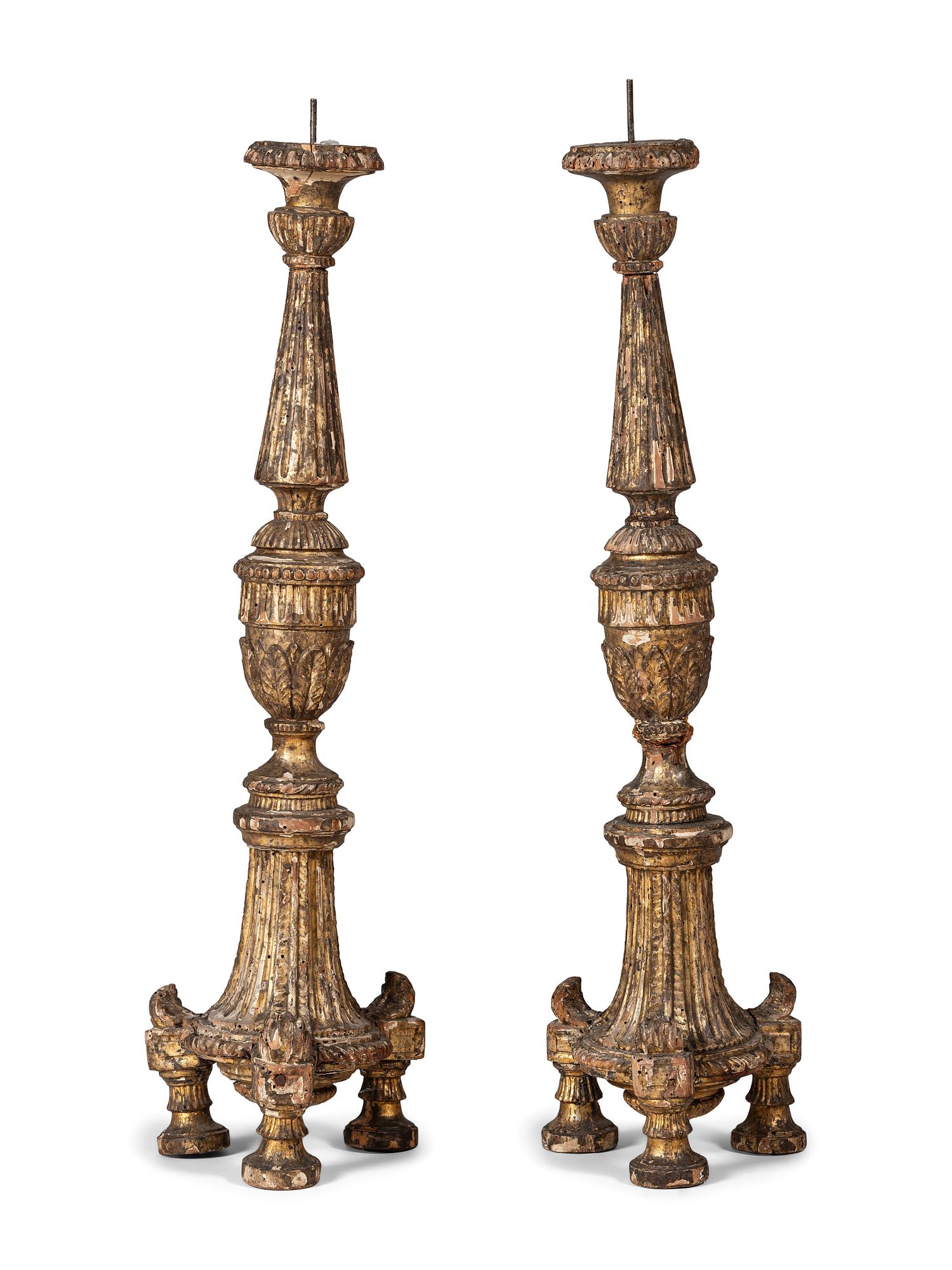 A Pair of Continental Giltwood Pricket Sticks