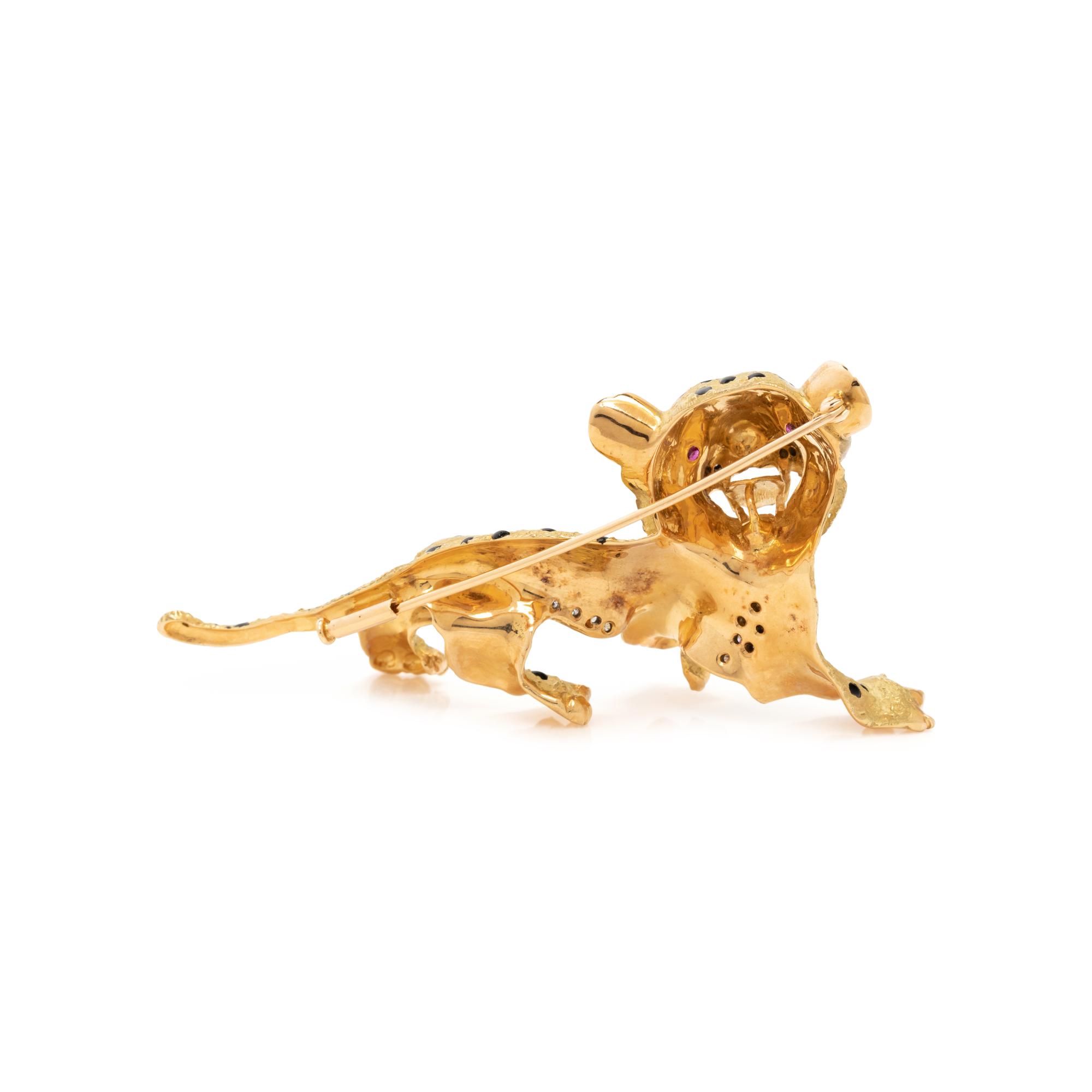 BICOLOR GOLD, DIAMOND AND ENAMEL LEOPARD BROOCH