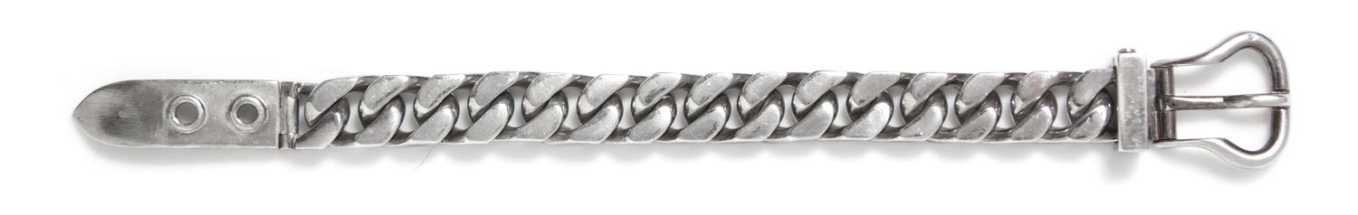 A Vintage Silver Curb Link Bracelet with Belt Buckle Clasp, French, 78.90 dwts.