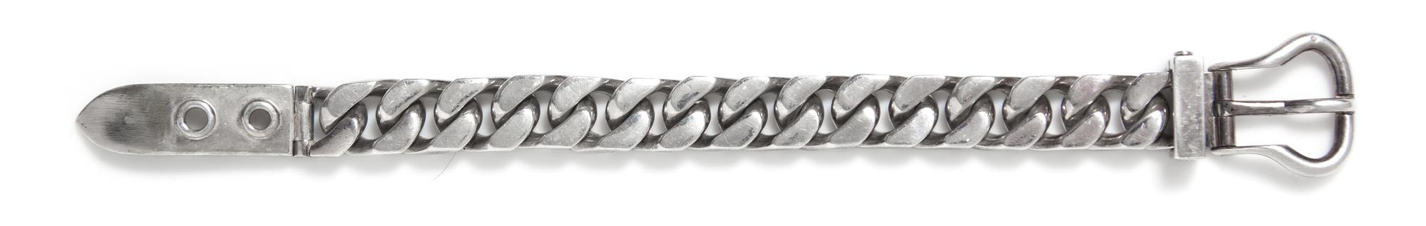 A Vintage Silver Curb Link Bracelet with Belt Buckle Clasp, French, 78.90 dwts.