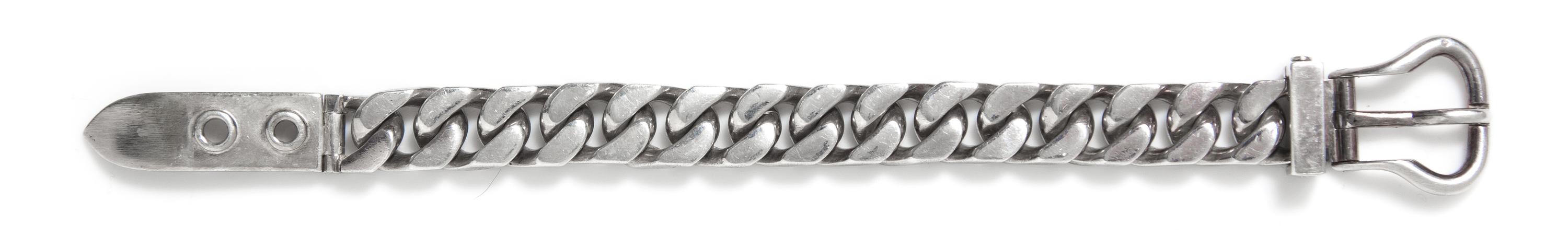 A Vintage Silver Curb Link Bracelet with Belt Buckle Clasp, French, 78.90 dwts.