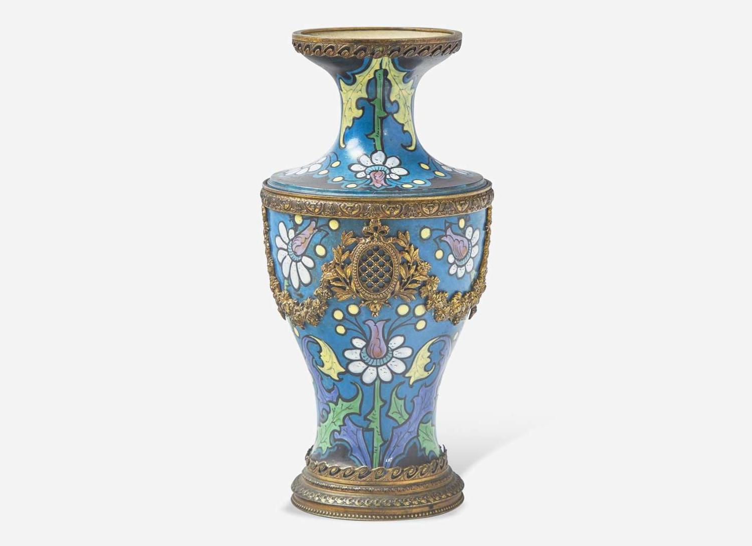 An Ormolu-Mounted Wedgwood Enameled Stoneware Vase, UK, circa 1900