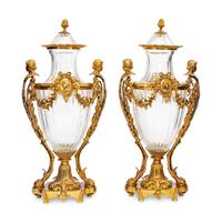 A Pair of Baccarat Gilt Bronze Mounted Glass Urns