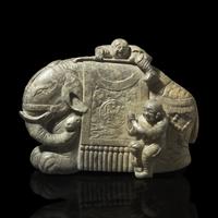 A Chinese Carved 'Washing the Elephant' Group 石雕童子洗象