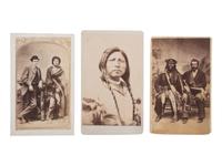 [NATIVE AMERICANS]. 3 CDVs of Native American subjects, two posed with white men.
