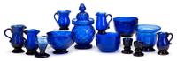 Group of blown cobalt-colored glass table items 19th century
