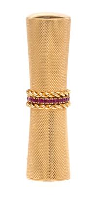 An 18 Karat Yellow Gold and Ruby Lipstick Holder, Van Cleef & Arpels, New York, 24.00 dwts.