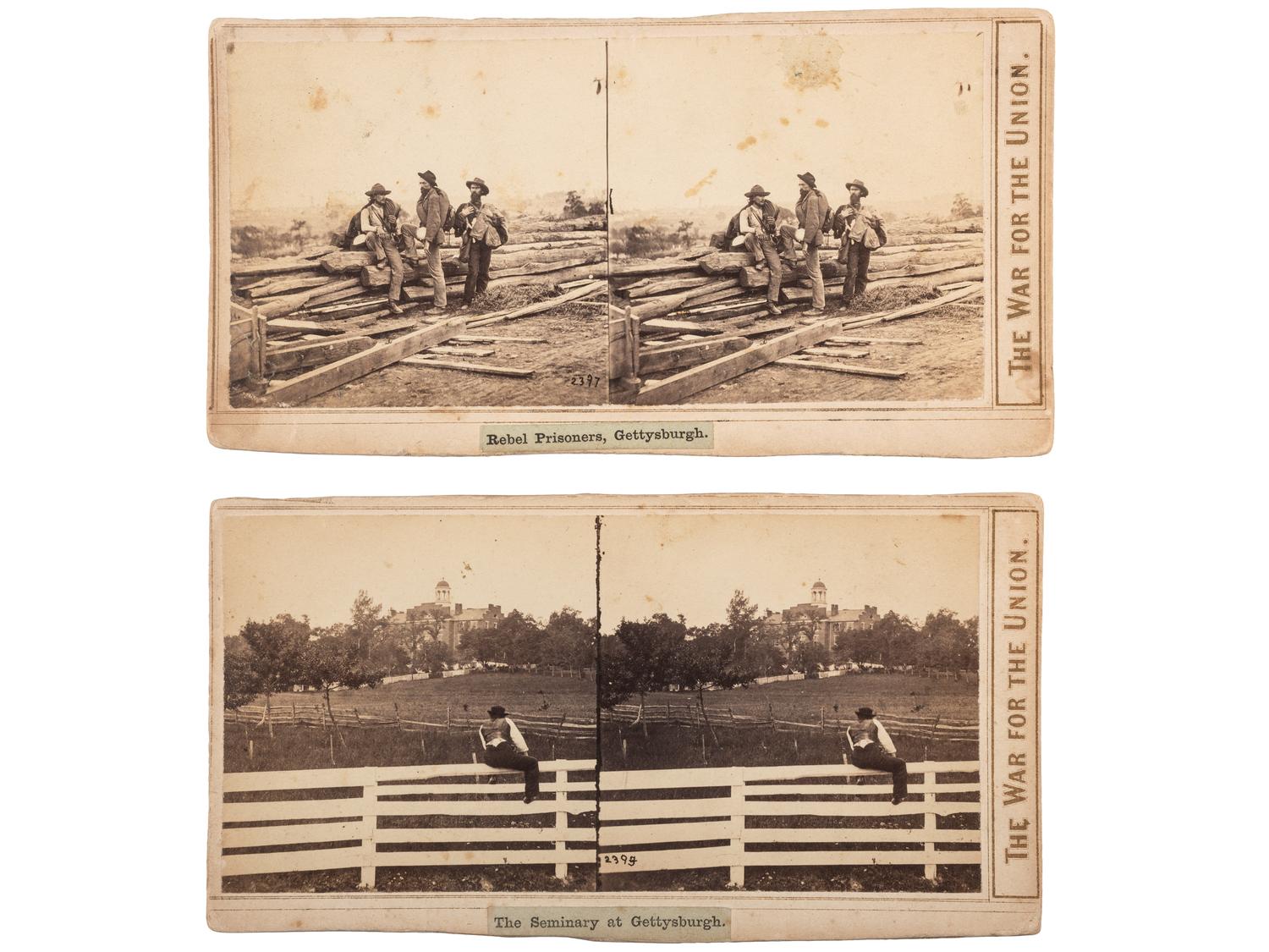 [CIVIL WAR]. A group of 2 stereoviews with Gettysburg content from "The War for the Union" series. New York: E. & H.T. Anthony, ca 1860s.