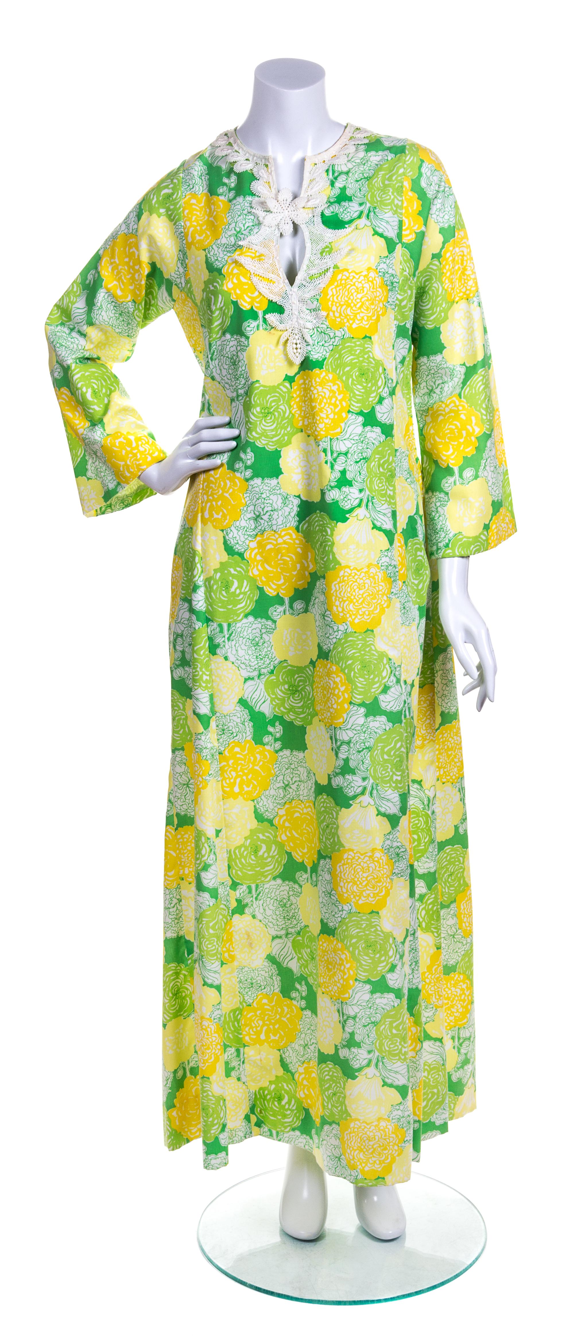 A Lilly Pulitzer Green and Yellow Floor Length Caftan,
