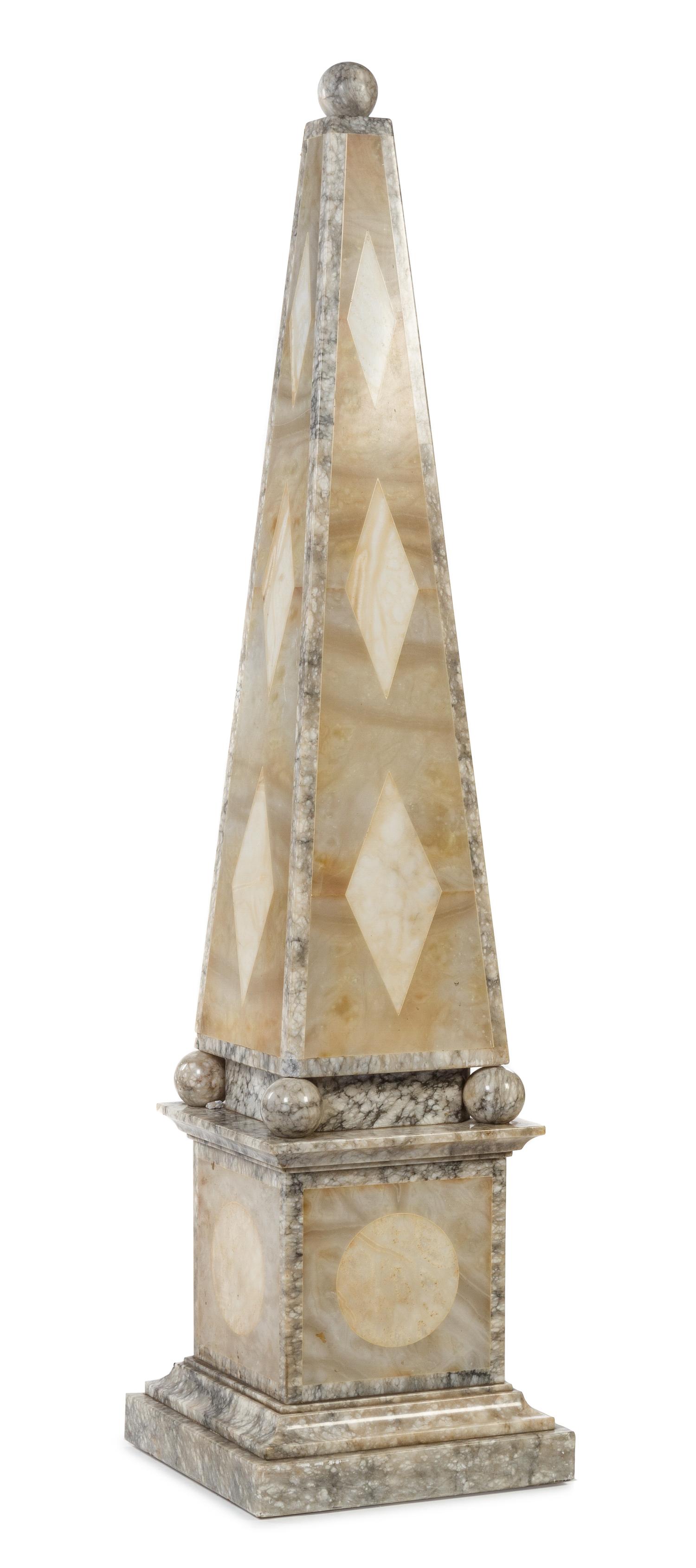A Pietra Dura Alabaster Obelisk Height 63 3/4 inches.