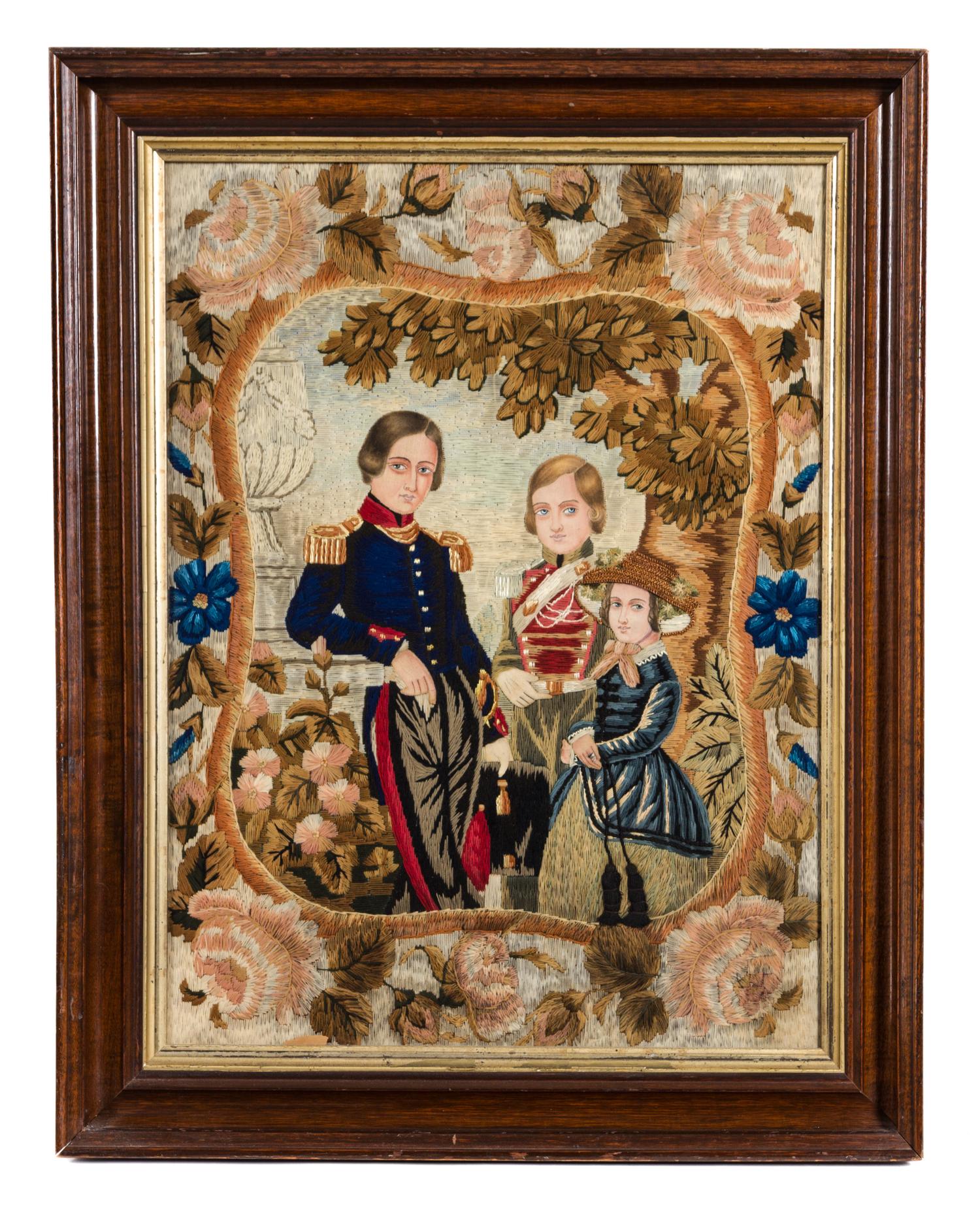 A Victorian Embroidered Panel 24 x 17 3/4 inches. — LATE 19TH CENTURY AND EARLIER