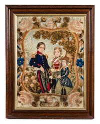 A Victorian Embroidered Panel 24 x 17 3/4 inches. — LATE 19TH CENTURY AND EARLIER