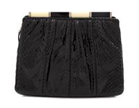 Judith Leiber Black Snakeskin Clutch 6.75" H x 8.5" W x 2" D; Strap drop: 20"