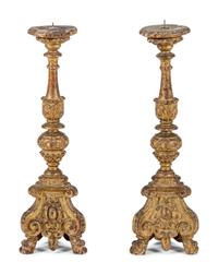 A Pair of Italian Baroque Giltwood Pricket Sticks
