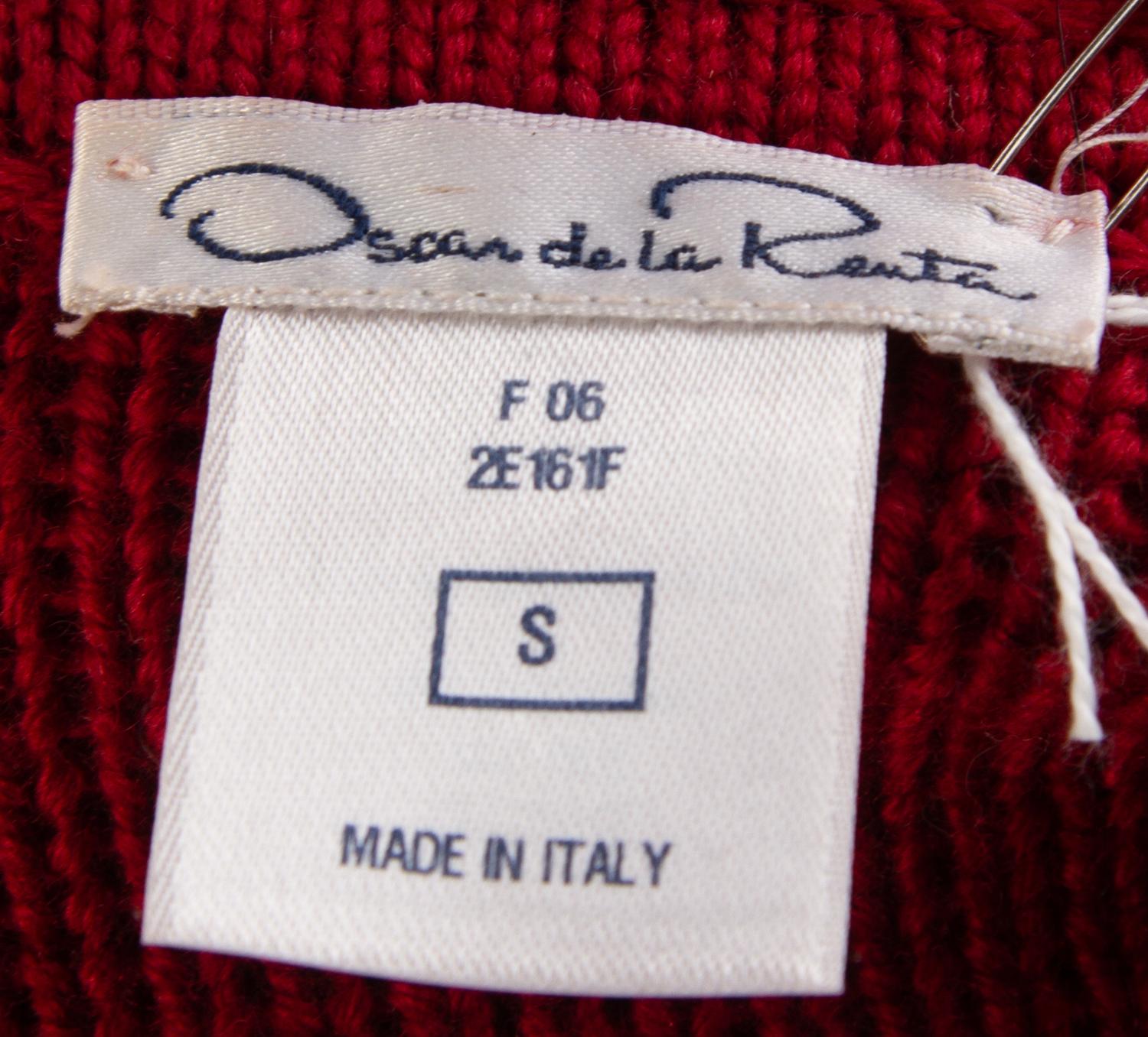 An Oscar de la Renta Red Knit Coat with Sable Trim, Size small.