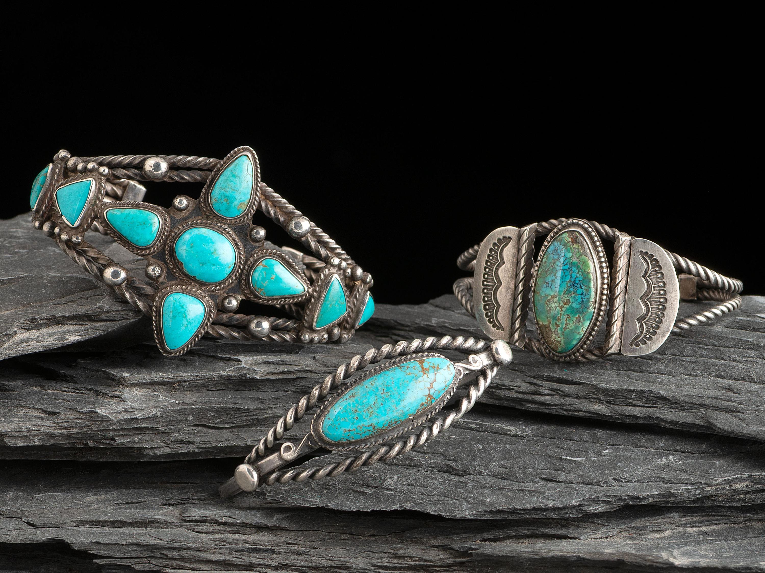 Navajo Twisted Wire and Turquoise Cuff Bracelets