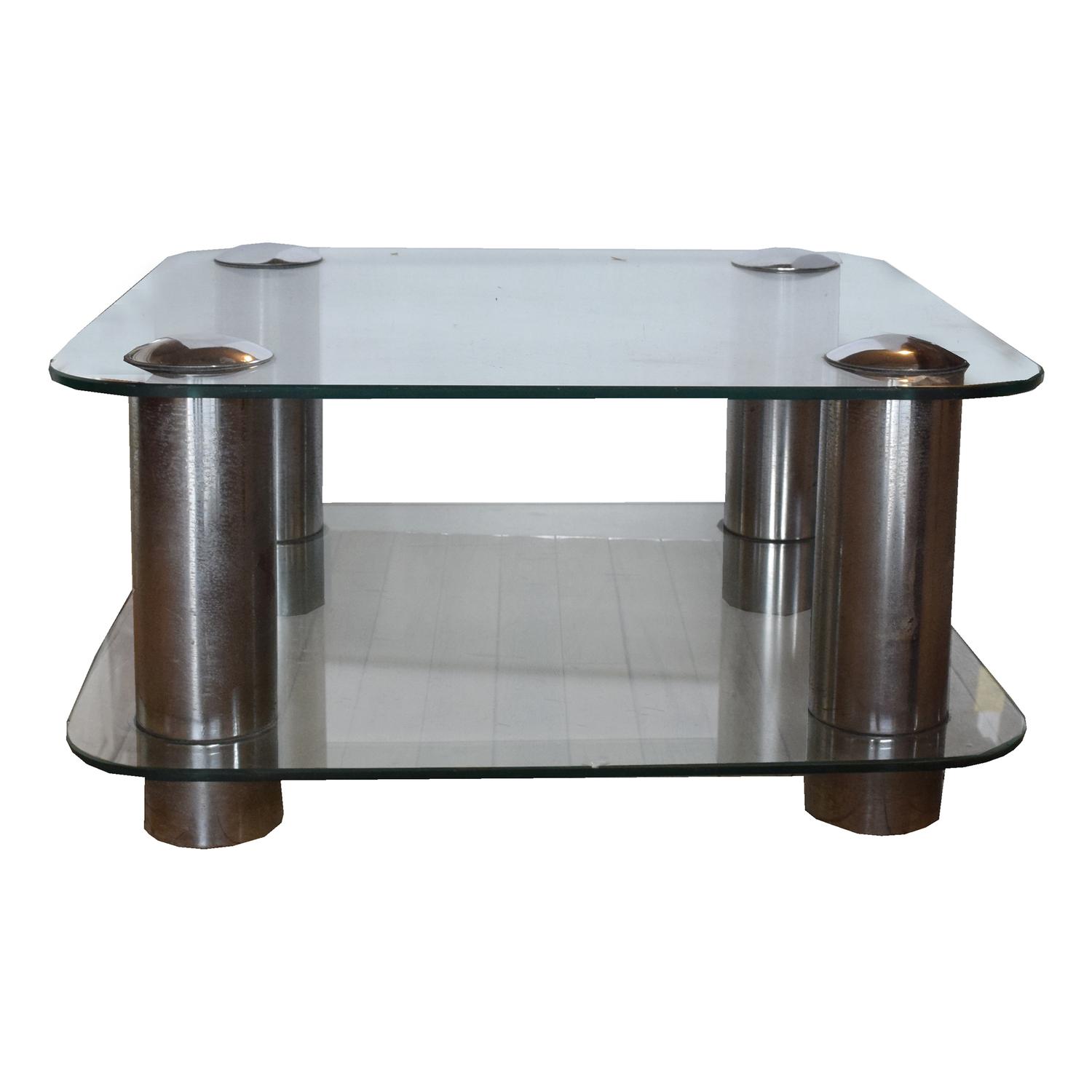 A Mid Century Modern Chrome and Glass Coffee Table 27.5" W x 27.5" D x 13.5" H — United States, Mid-20th Century