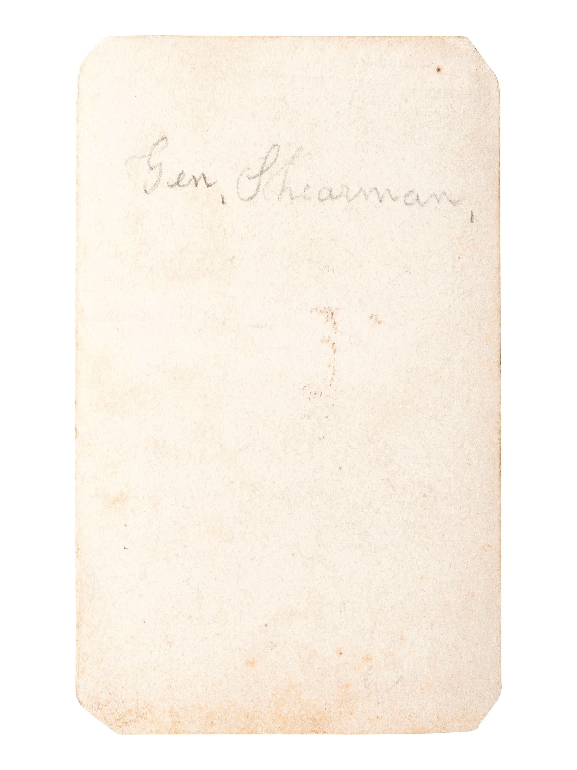 [CIVIL WAR]. CDV of General William T. Sherman on horseback at Federal Fort No. 7 before the Battle of Atlanta. Ca 1864.