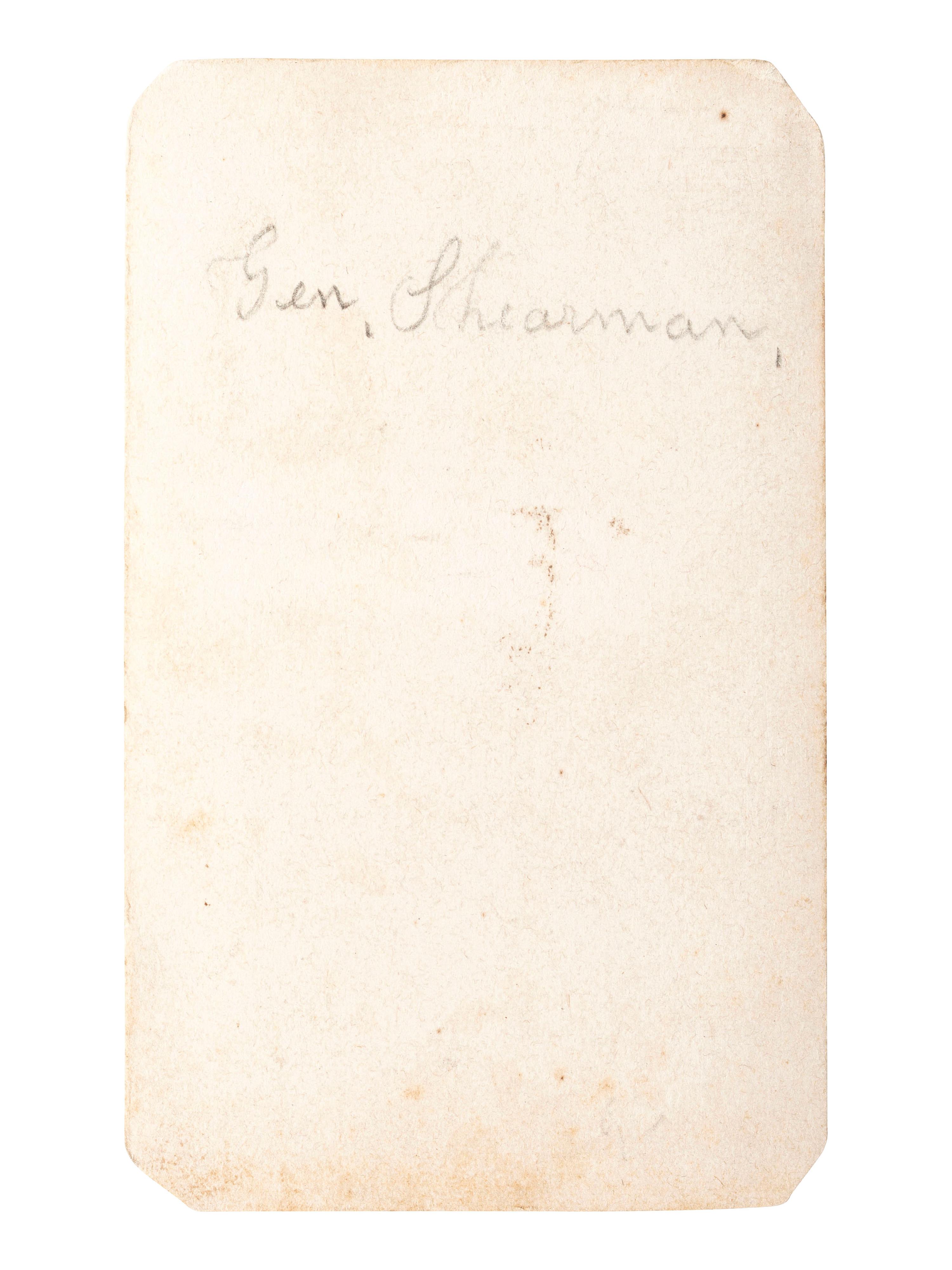 [CIVIL WAR]. CDV of General William T. Sherman on horseback at Federal Fort No. 7 before the Battle of Atlanta. Ca 1864.