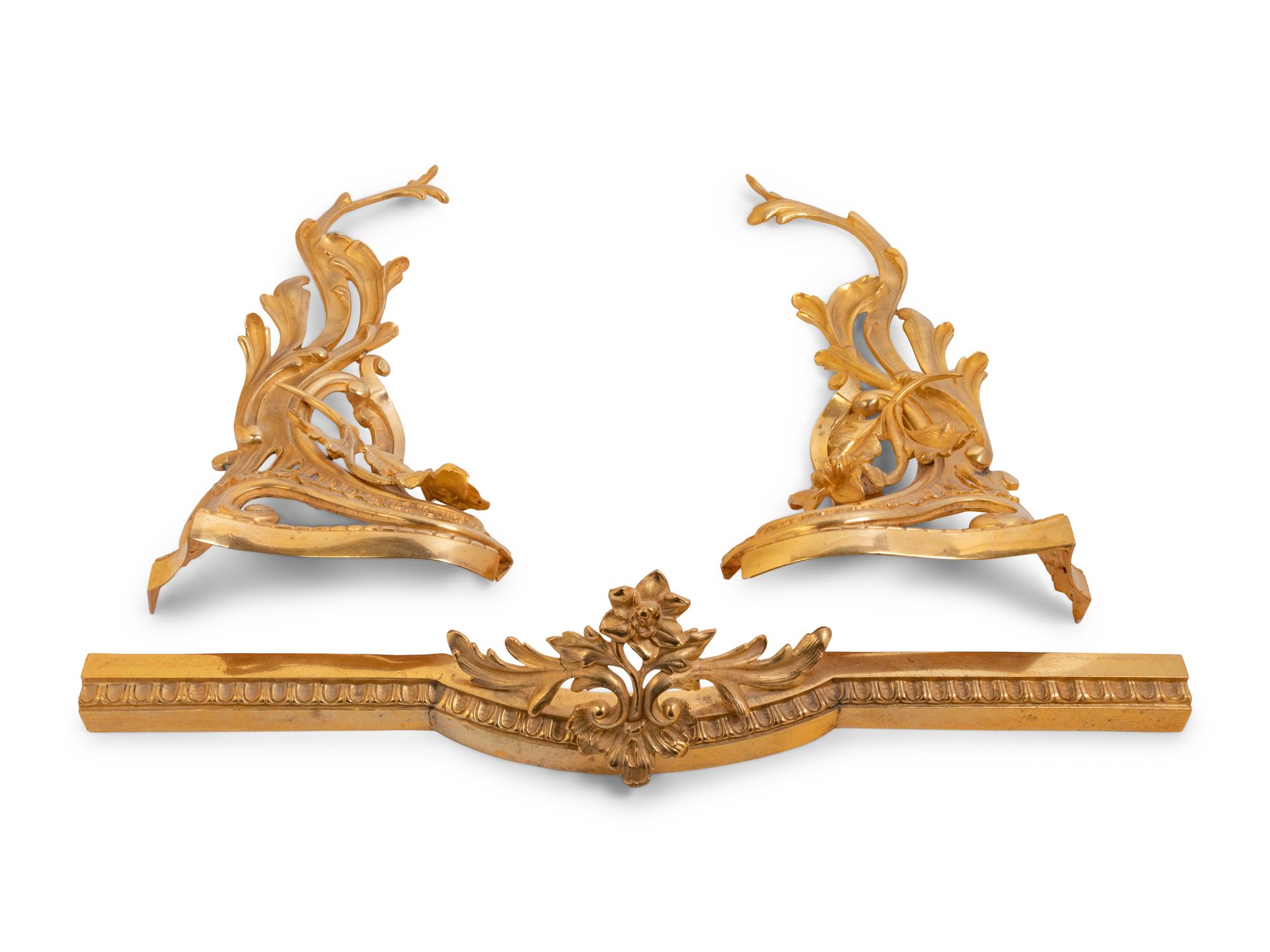 A Louis XV Style Gilt Bronze Fireplace Suite