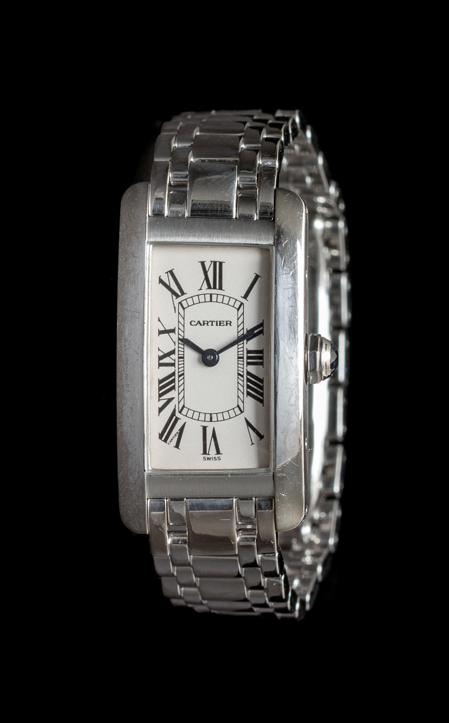 An 18 Karat White Gold Ref. 1713 "Tank Americaine" Wristwatch, Cartier,
