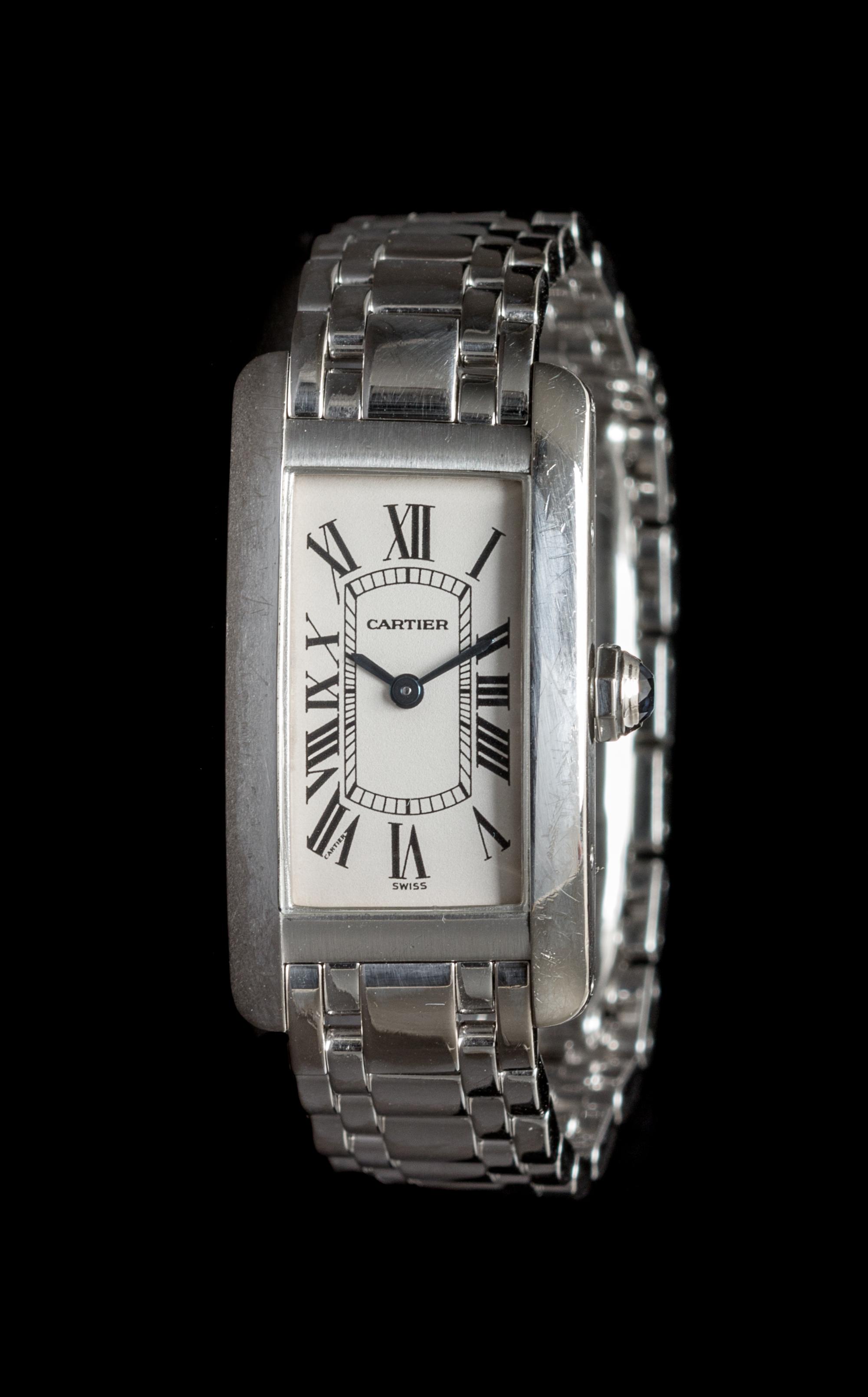 An 18 Karat White Gold Ref. 1713 "Tank Americaine" Wristwatch, Cartier,