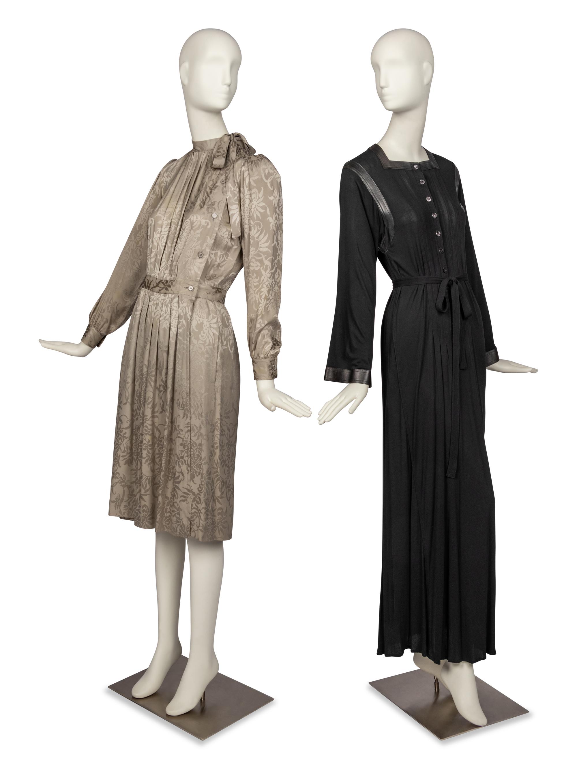 Saint Laurent Rive Gauche Dress and Jean Muir Dress, 1970-80s