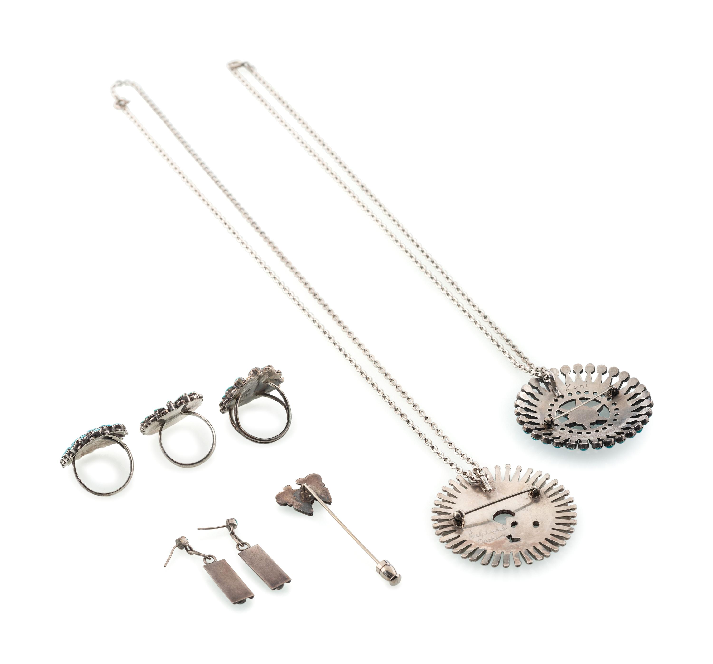 Zuni Silver Pendants, Rings, Earrings, AND Stick Pin