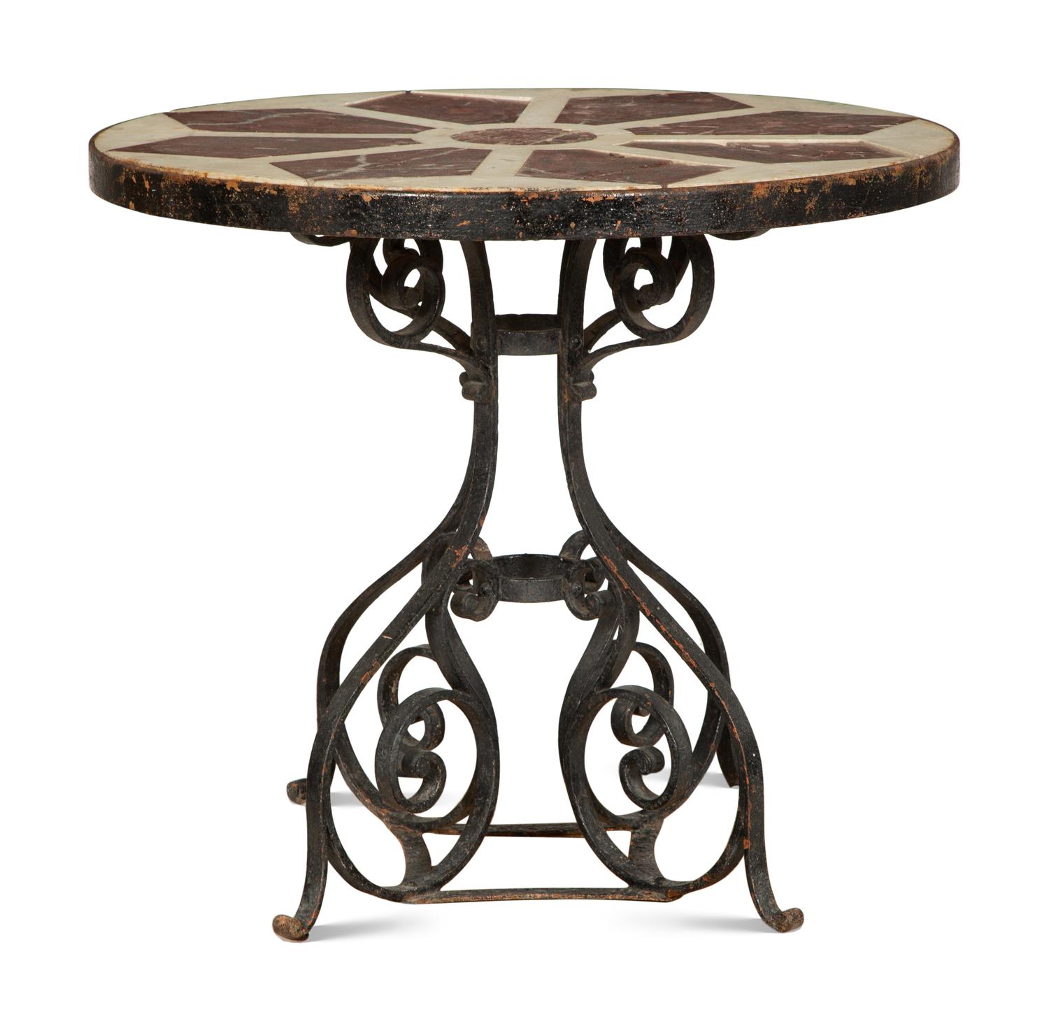 A French Marble and Iron Center Table
