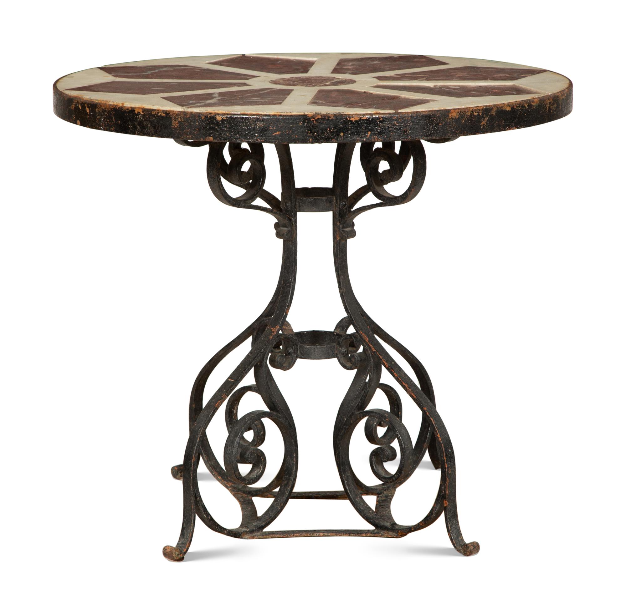 A French Marble and Iron Center Table